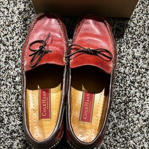 Cole Haan Red and Brown Leather Moc Toe Slip-On Loafers